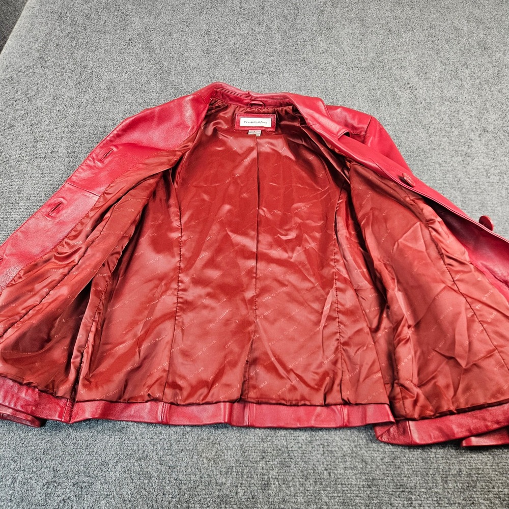 Preston & York Red Genuine Lambskin Leather Jacket Women Size Large Button Front - Picture 7 of 7